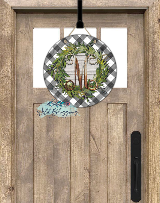 Buffalo Plaid Wooden Greenery Wreath Round Door Hanger