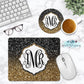 Black and Gold Glitter Ombre Personalized Mouse Pad And Coaster Desk Set