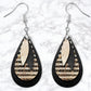 Black And Gold Striped Leather Look Drop Earrings