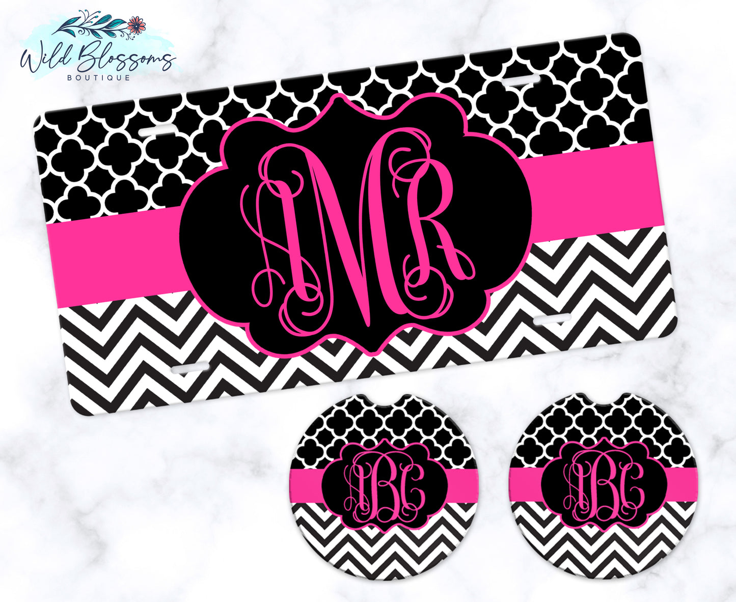 Black And Pink Monogram License Plate