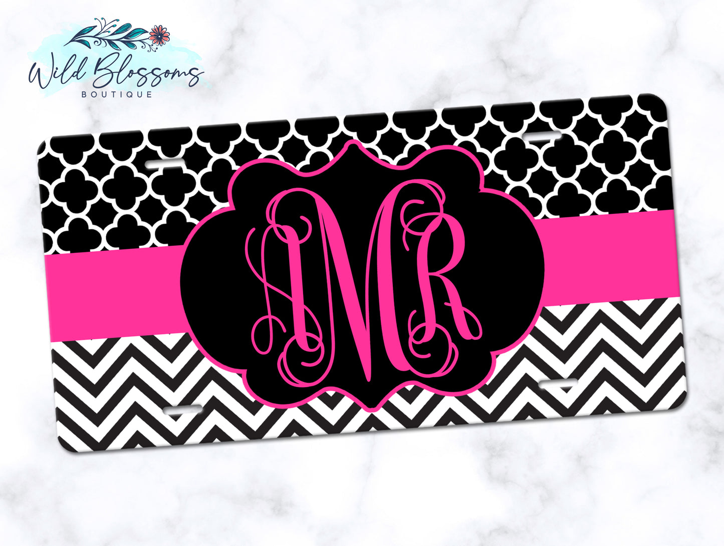 Black And Pink Monogram License Plate