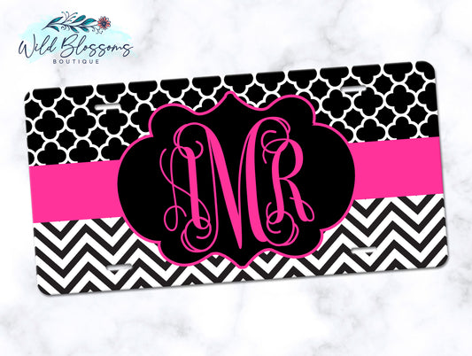 Black And Pink Monogram License Plate