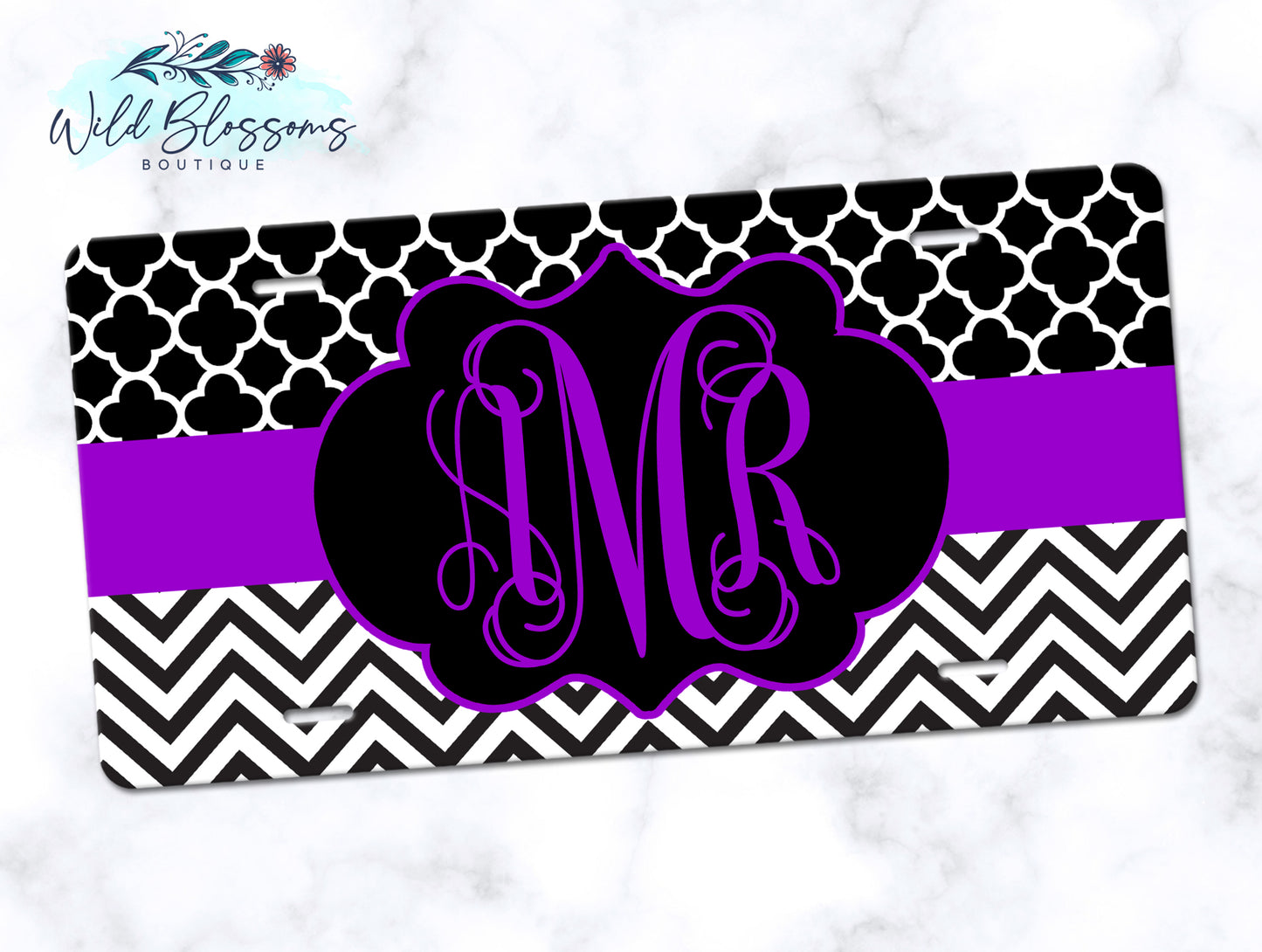 Black And Purple Monogram License Plate