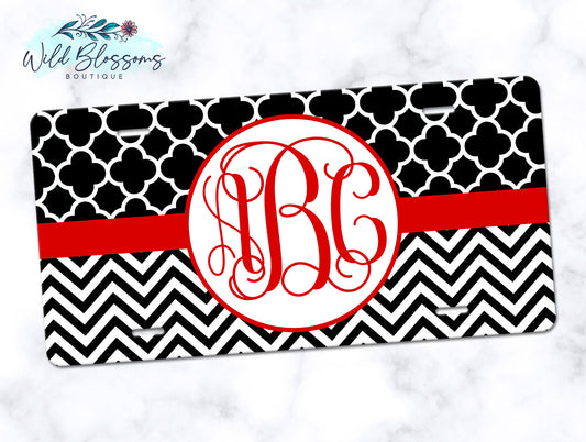 Black And Red Monogram License Plate