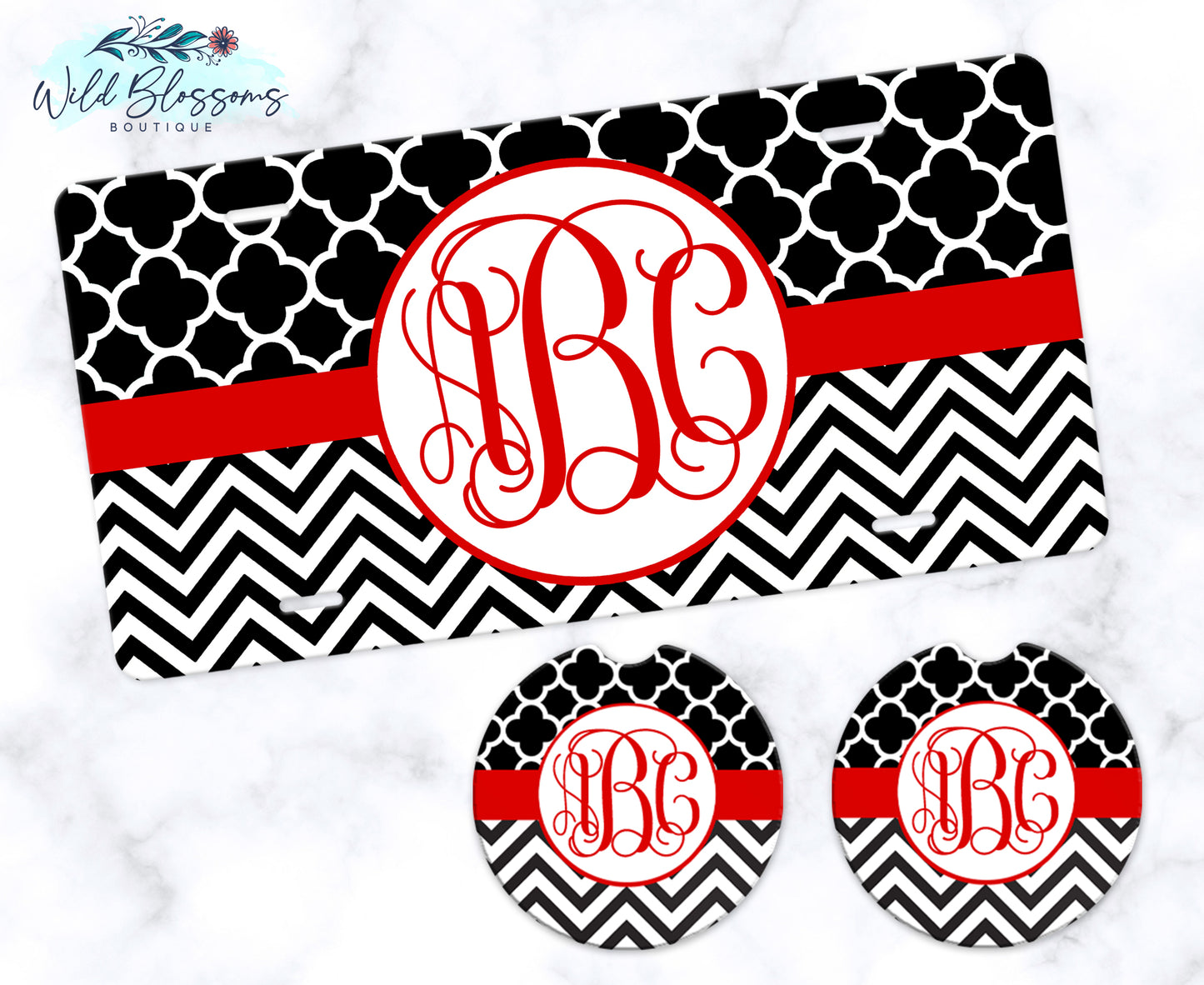 Black And Red Monogram License Plate