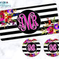 Black And White Striped Bright Floral License Plate