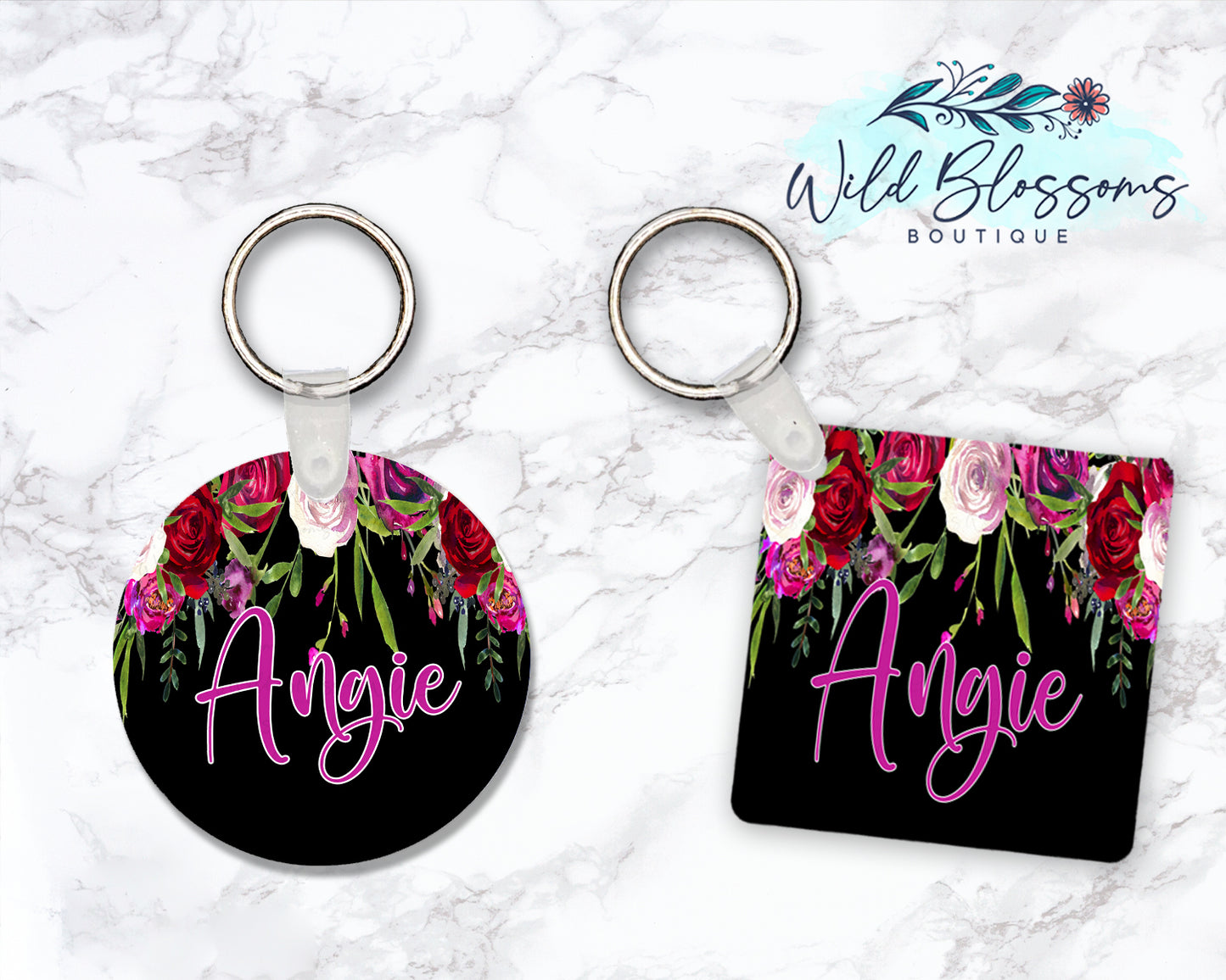 Black Rose Floral Drop Keychain