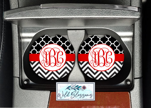 Black And Red Monogram Car Coasters