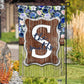 Blue and Green Wooden Floral Garden Flag