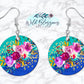 Blue And Teal Floral Round Drop Earrings