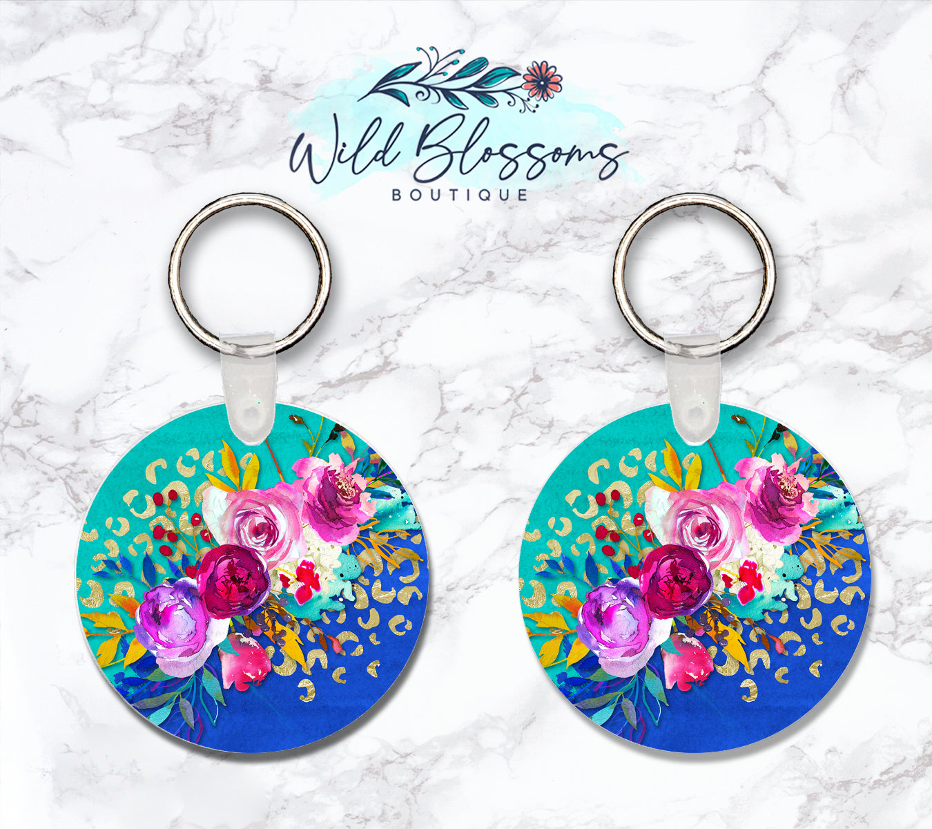 Blue And Teal Floral Keychain
