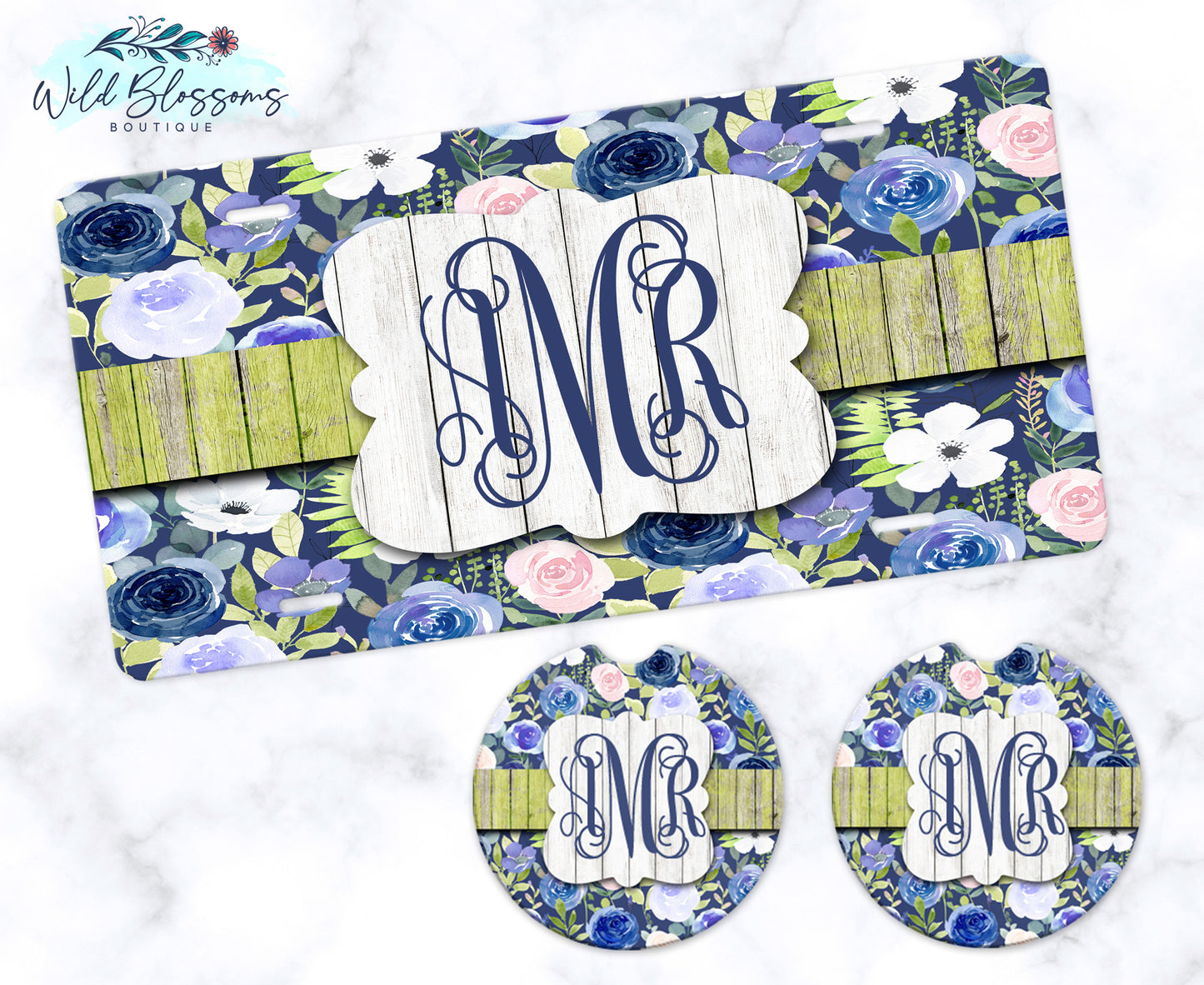 Blue Floral Car Coasters