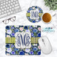Blue Floral Monogram Mouse Pad And Coaster Desk Set