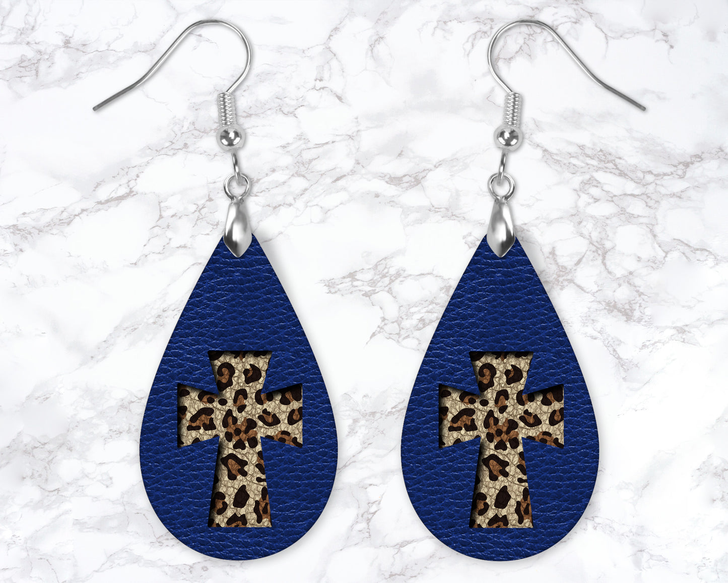 Leopard Print Cross Leather Look Drop Earrings