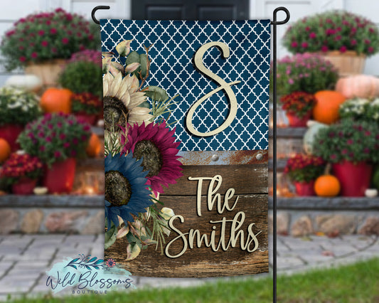 Blue Rustic Country Sunflower Floral Garden Flag