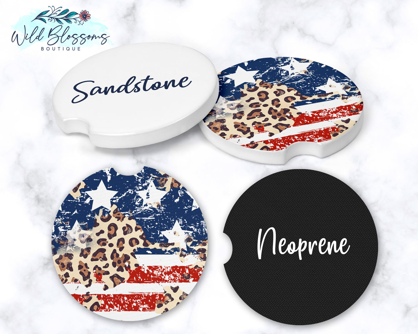 American Flag Leopard Print Car Coasters