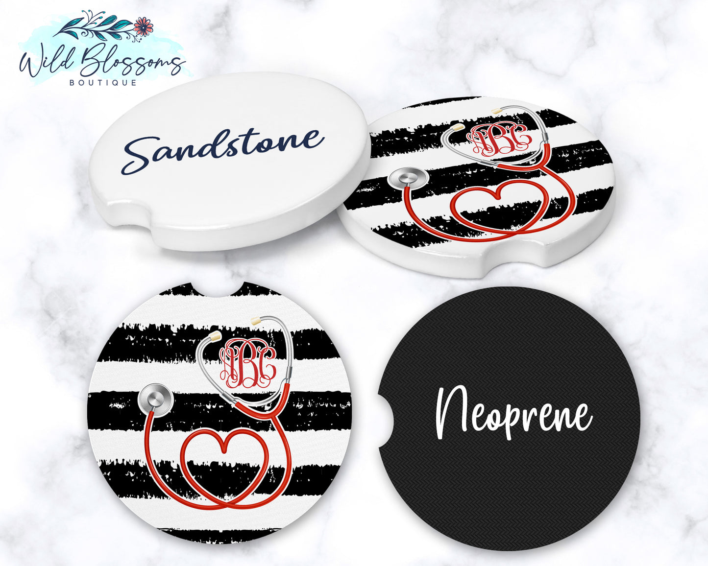 Black And White Striped Red Stethoscope Car Coasters
