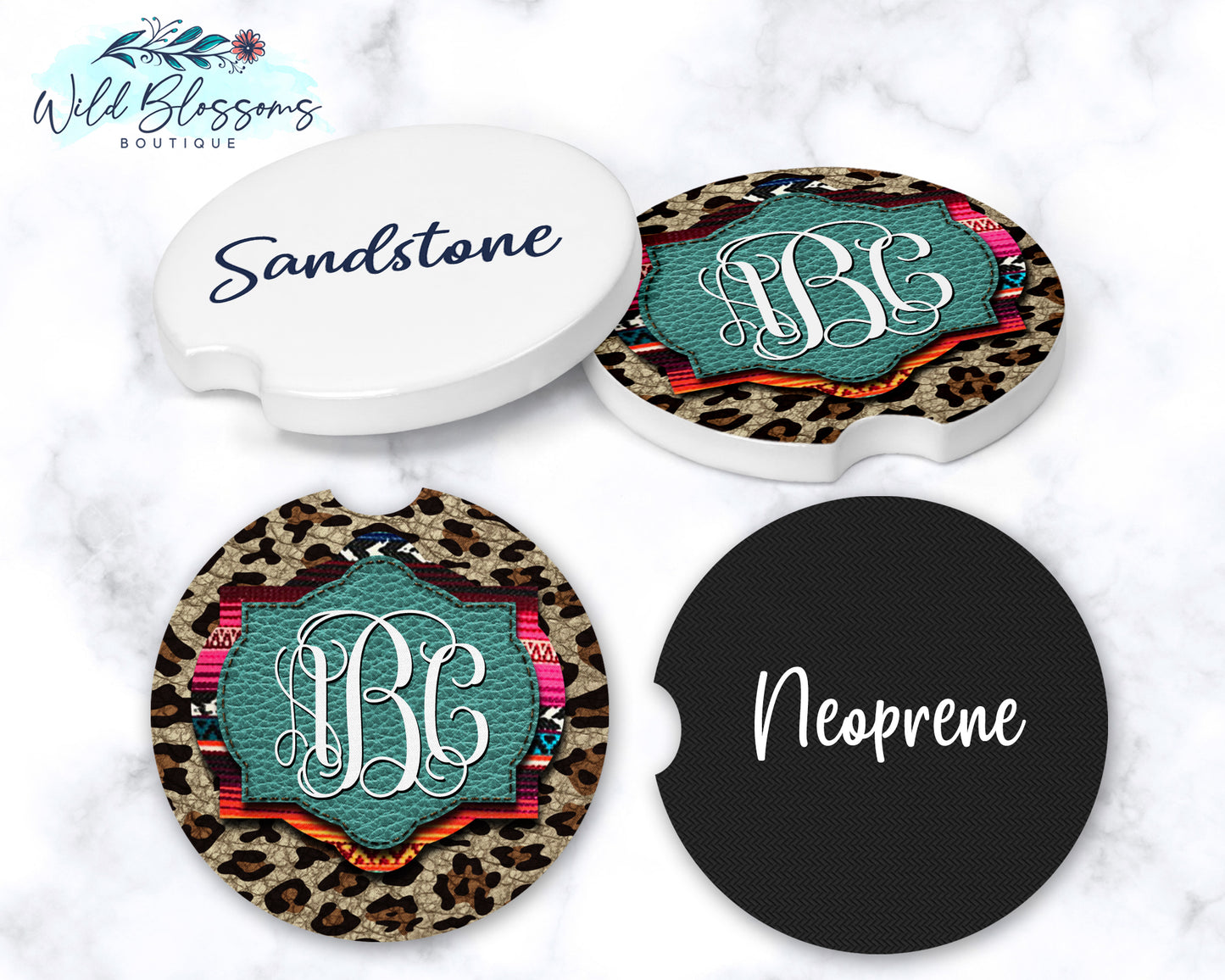 Leopard And Serape Print Car Coasters