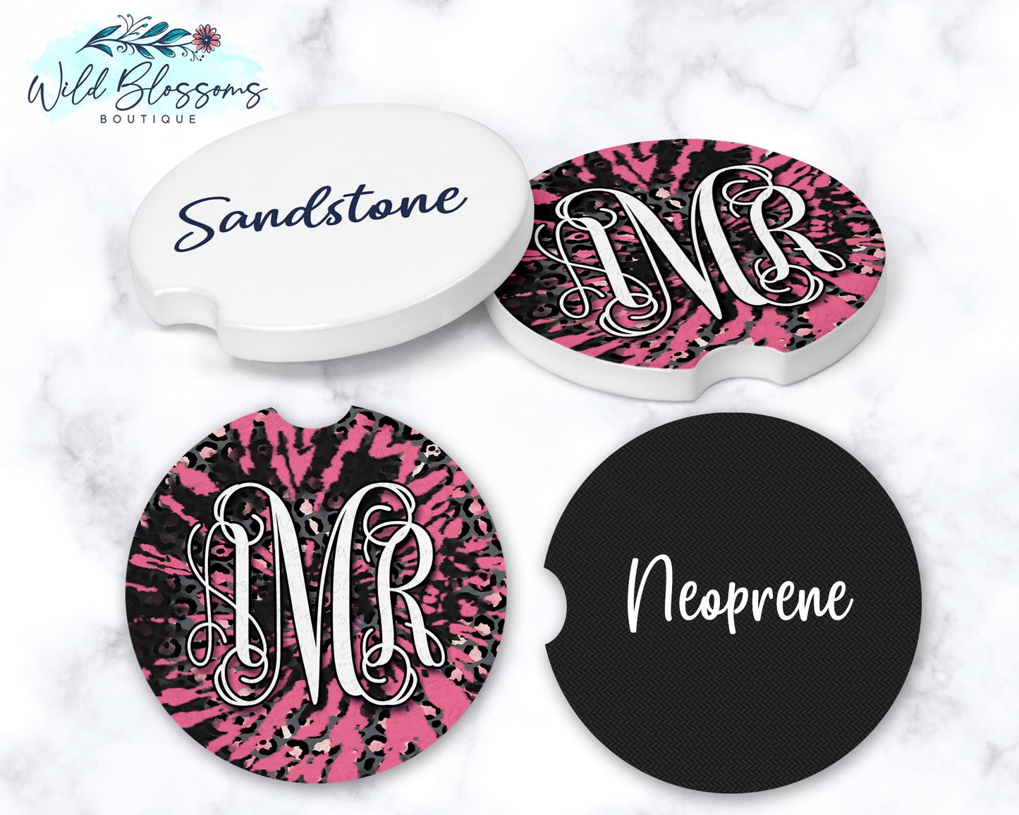 Pink And Black Leopard Print Tie Dye Car Coasters