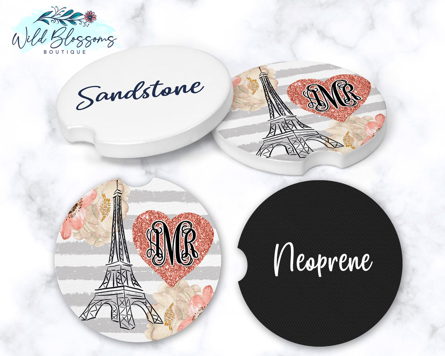 Rose Gold Eiffel Tower Car Coasters