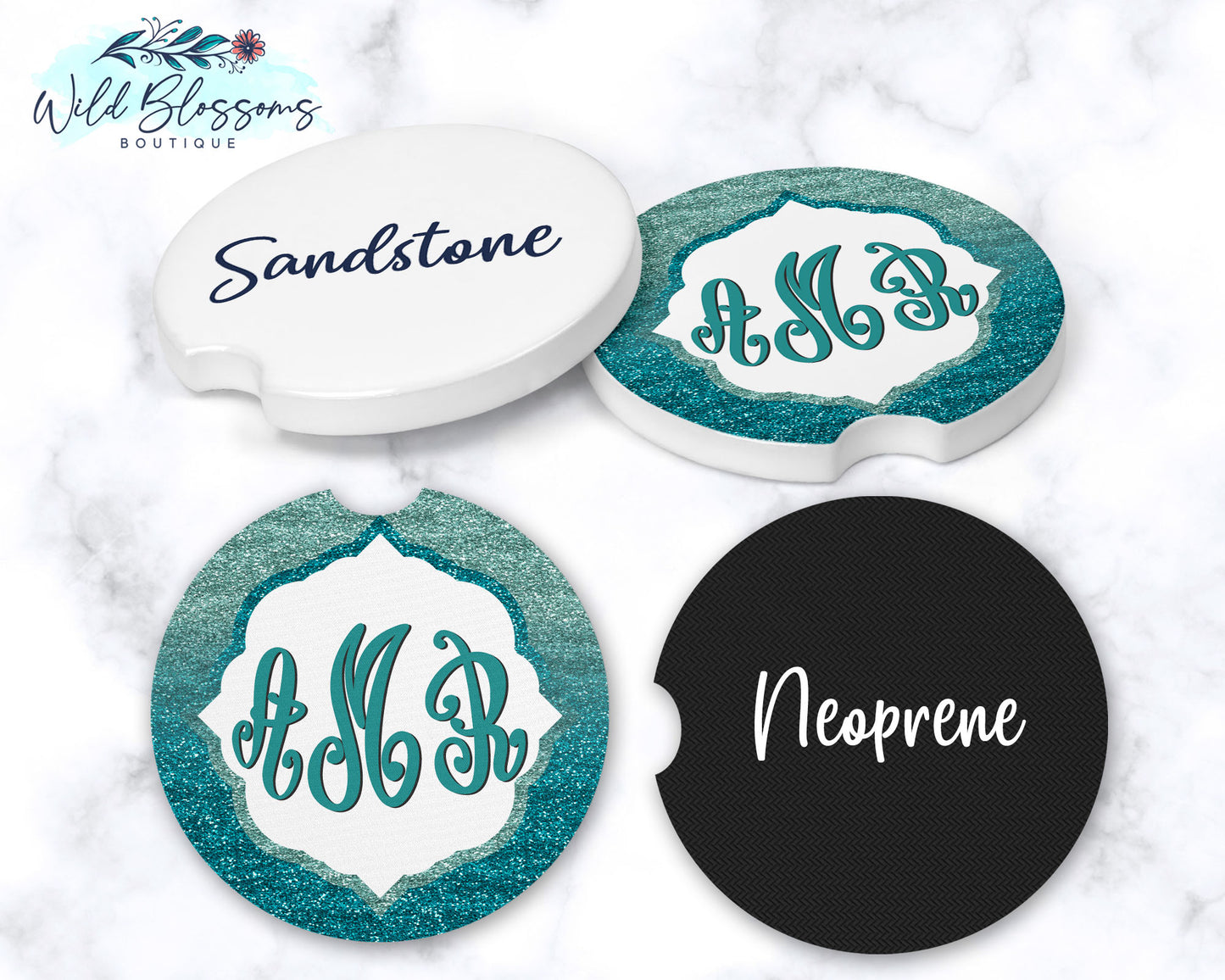 Teal Ombre Glitter Look Car Coasters