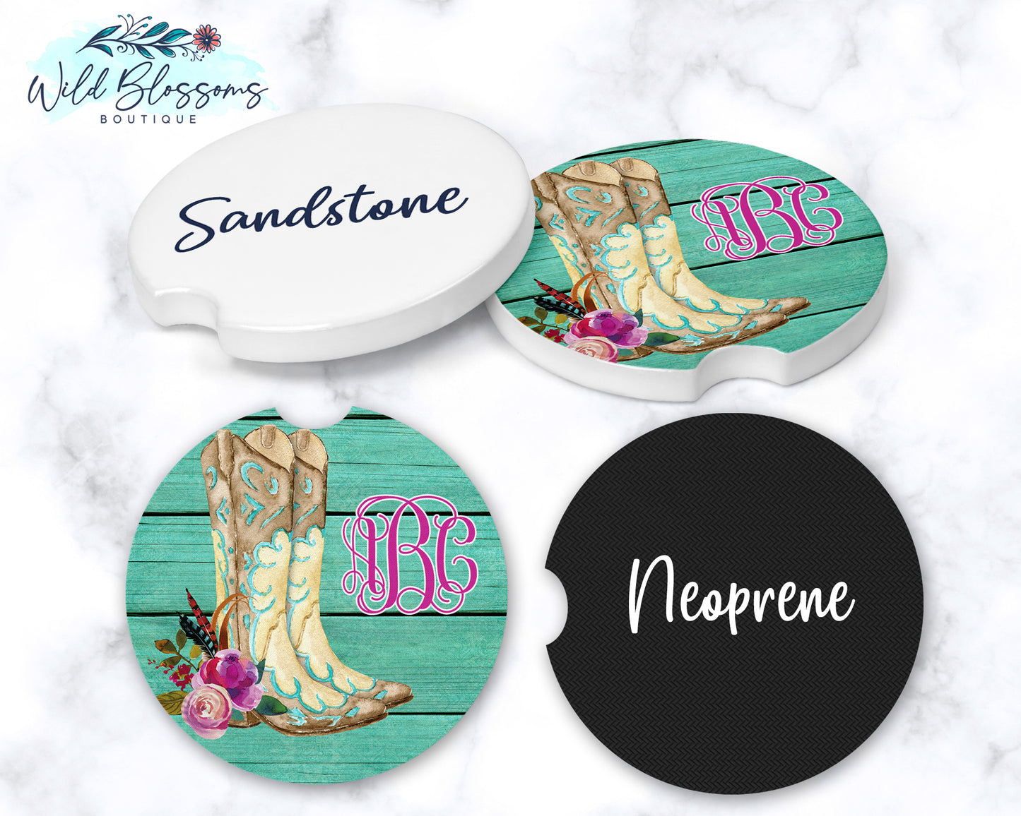 Turquoise Wooden Cowboy Boot Car Coasters