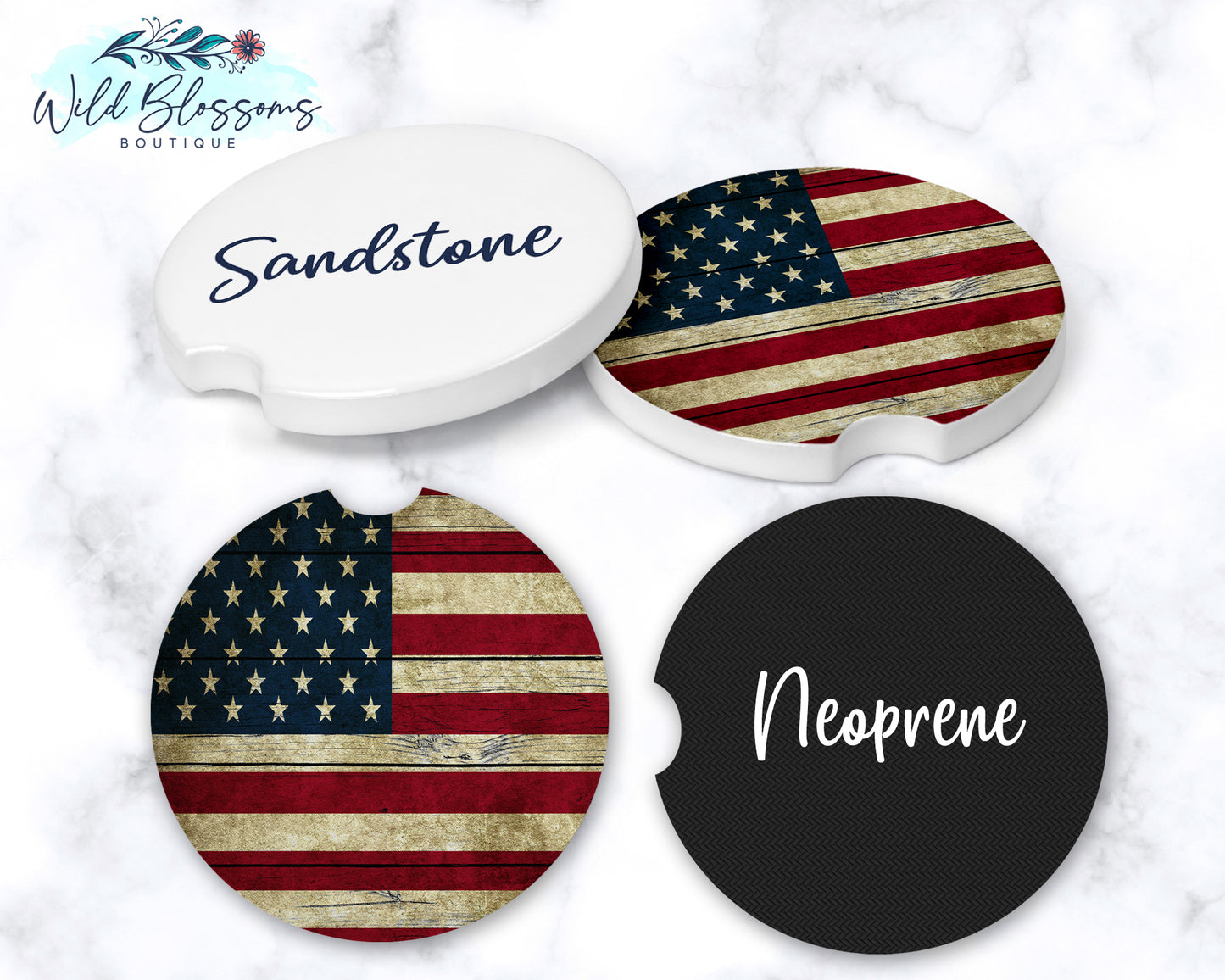 Wooden American Flag Car Coasters