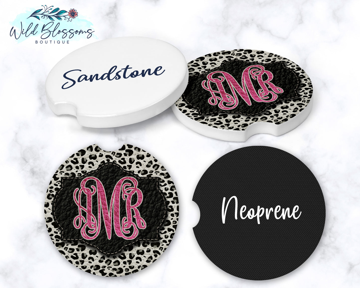 White Leopard Print Car Coasters