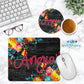 Bright Floral Dark Wood Personalized Mouse Pad And Coaster Desk Set