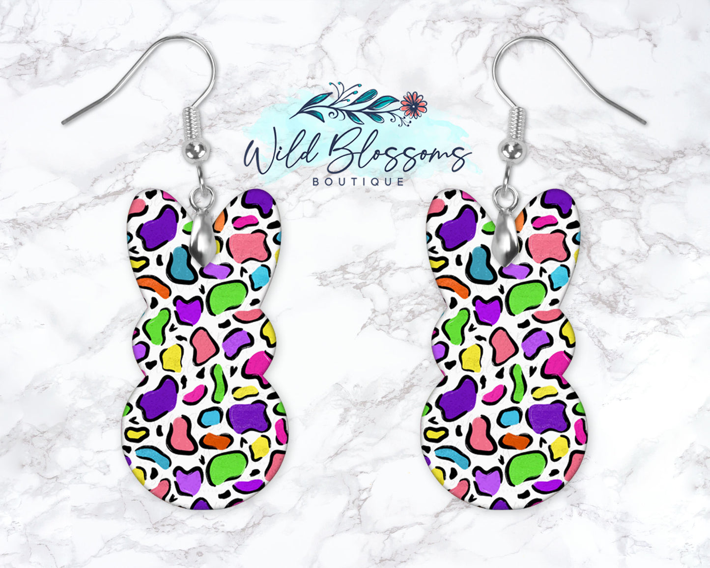 Colorful Leopard Print Easter Bunny Drop Earrings