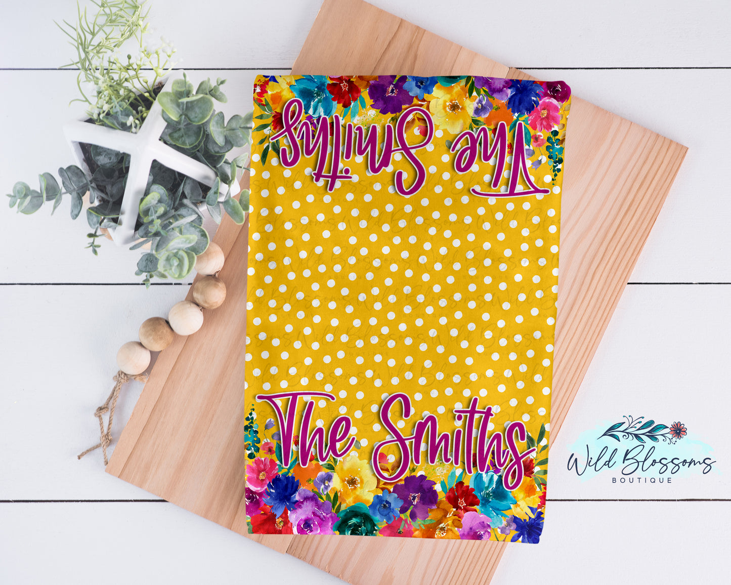 Bright Mustard Floral Personalized Kitchen Towel