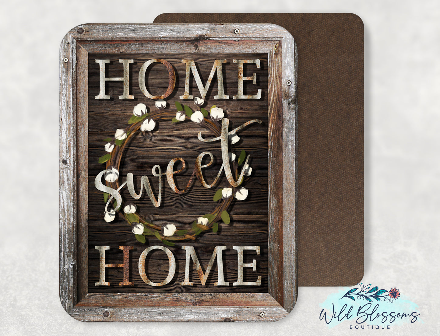 Wooden Frame And Cotton Wreath Home Sweet Home Sign