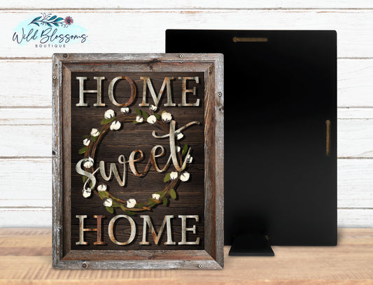 Wooden Frame And Cotton Wreath Home Sweet Home Sign