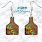 Brown Leather Look Sunflower Cow Tag Drop Earrings