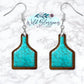 Brown Leather Look Turquoise Cow Tag Drop Earrings