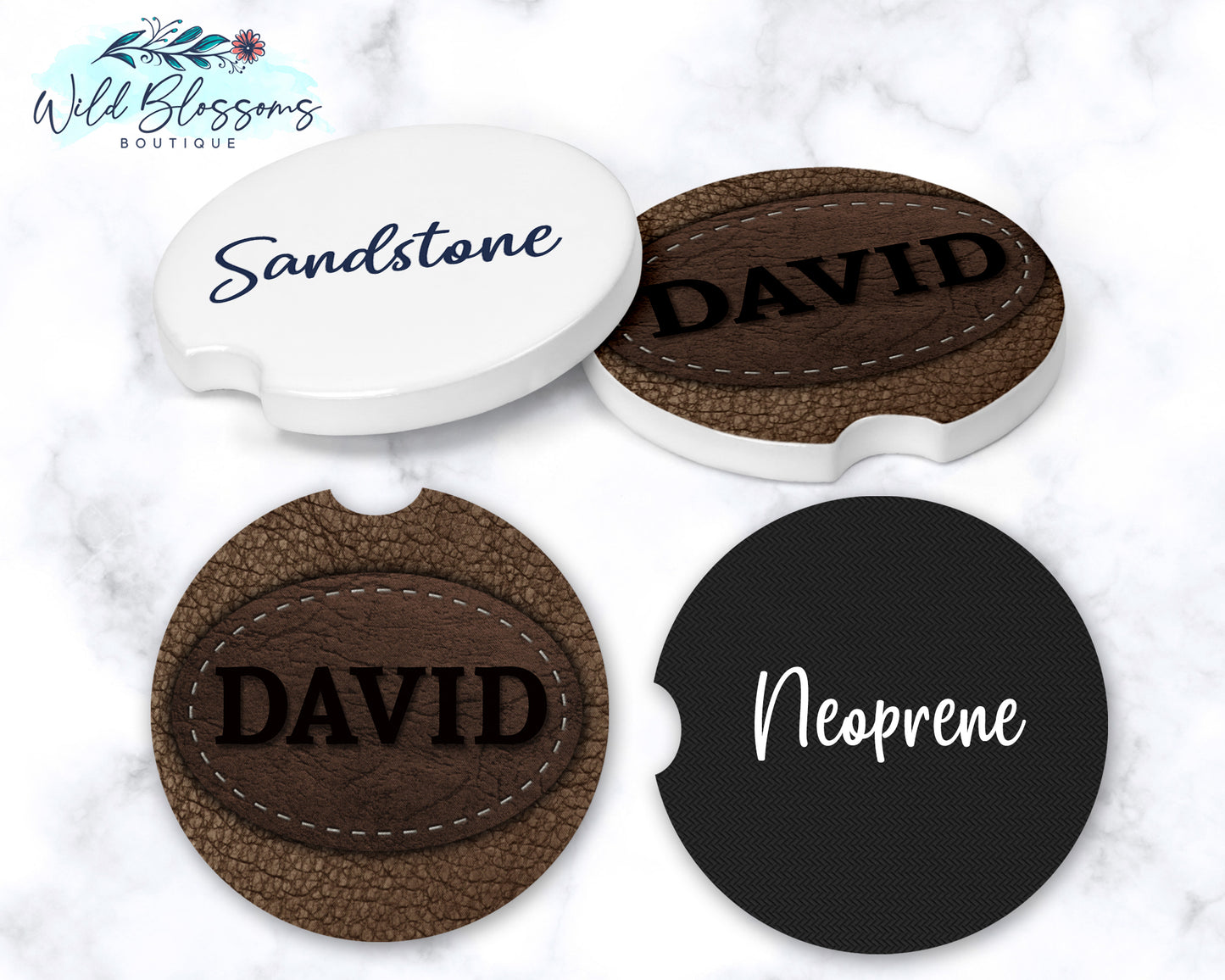 Brown Leather Look Car Coasters