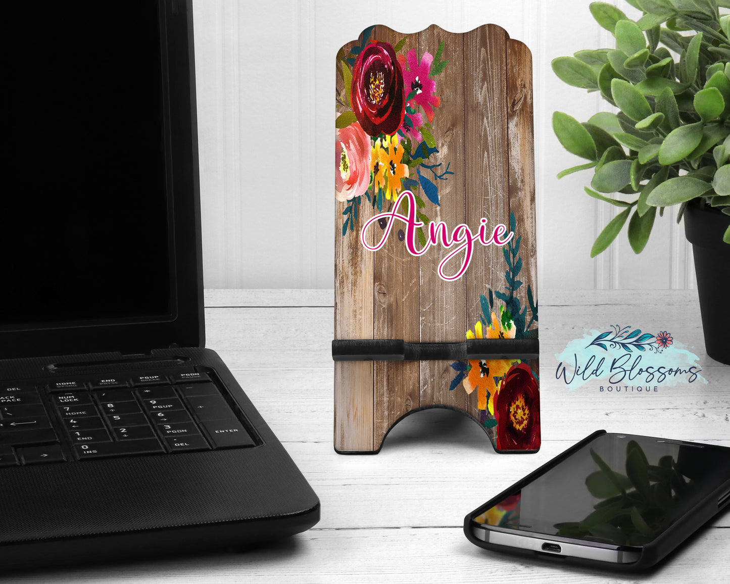 Brown Wooden Floral Personalized Mouse Pad And Desk Set