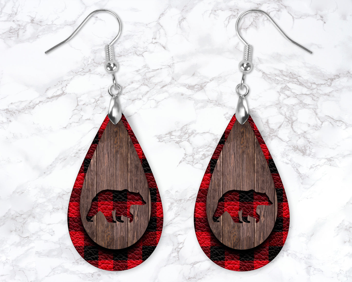 Buffalo Plaid Bear Drop Earrings