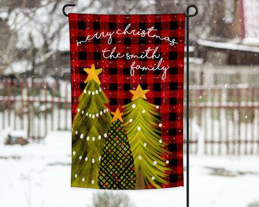 Red Buffalo Plaid Christmas Trees Garden Flag