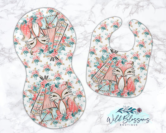 Boho Fox Baby Bib And Burp Cloth Set