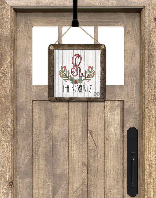 Buffalo Plaid Christmas Holly Door Hanger