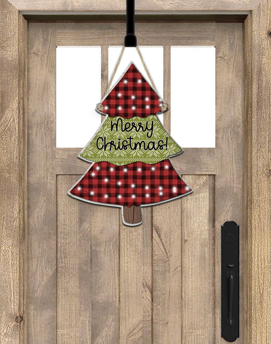 Buffalo Plaid And Holiday Sweater Christmas Tree Door Hanger