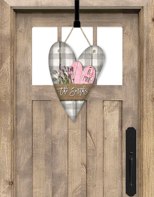 Wooden Gingham Rustic Heart Door Hanger