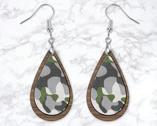 Camo And Wood Drop Earrings