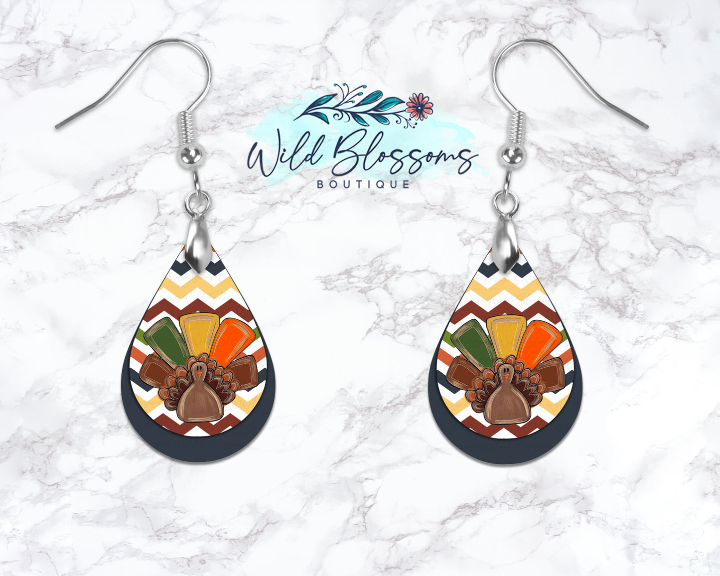 Chevron Thanksgiving Turkey Drop Earrings