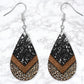 Copper, Leopard Print And Black Glitter Leather Look Drop Earrings