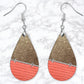 Coral And Copper Leather Look Drop Earrings