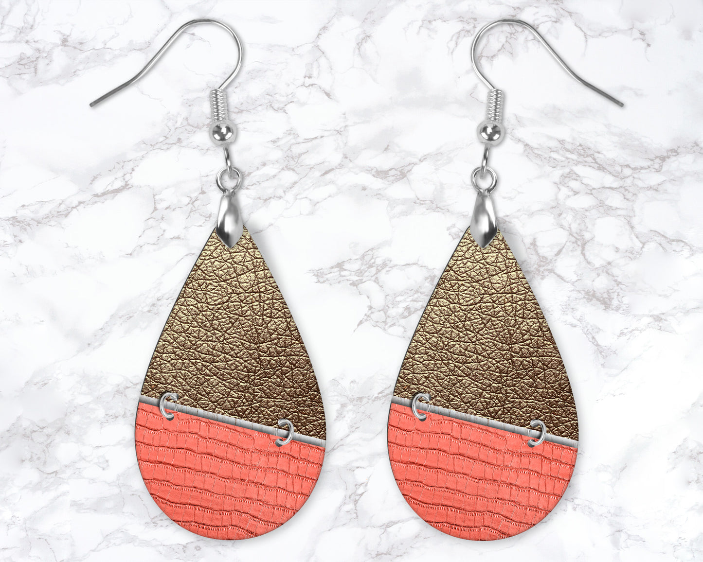 Coral And Copper Leather Look Drop Earrings