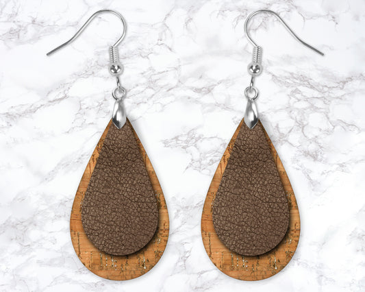 Cork And Leather Look Drop Earrings