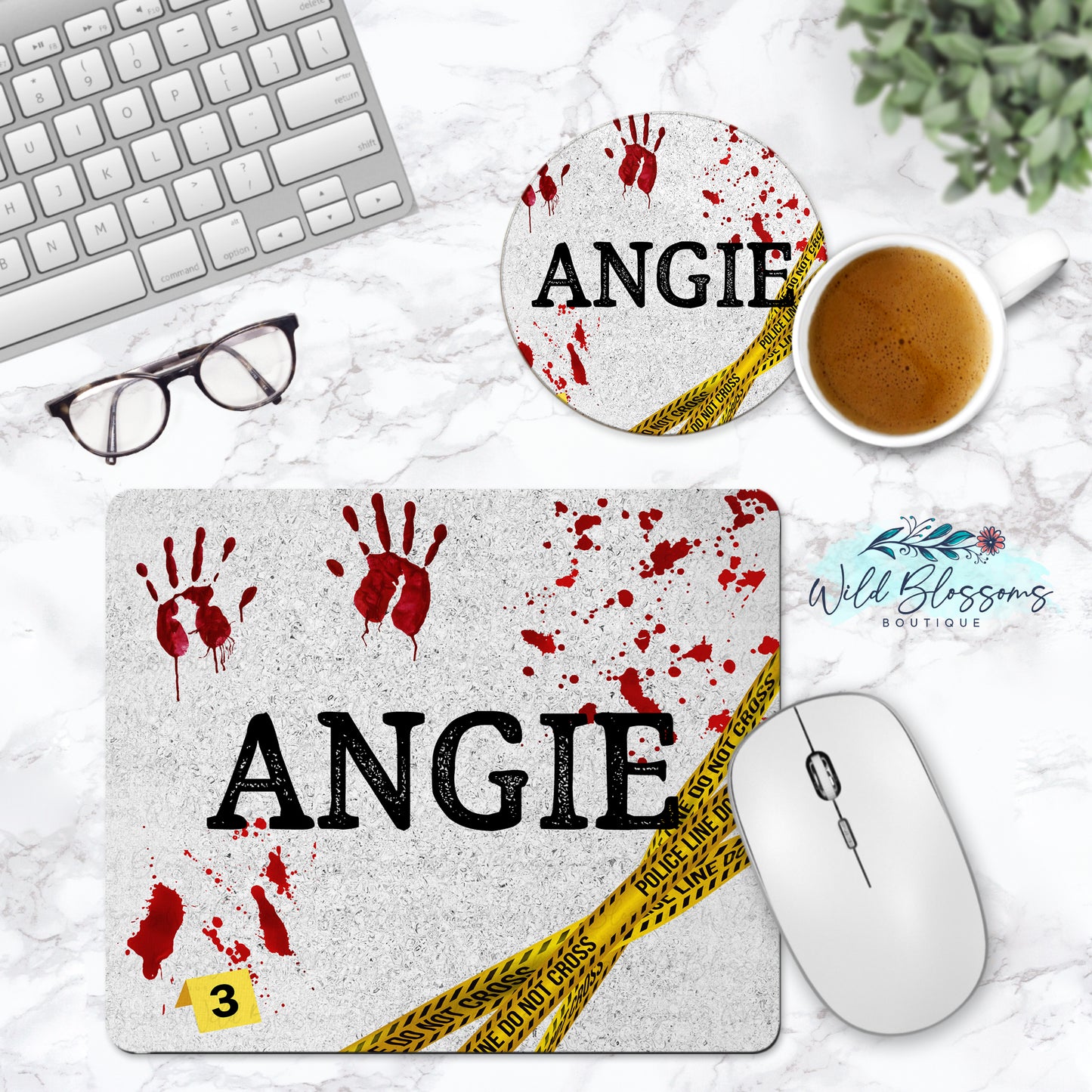 Crime Scene Personalized Mouse Pad And Coaster Desk Set